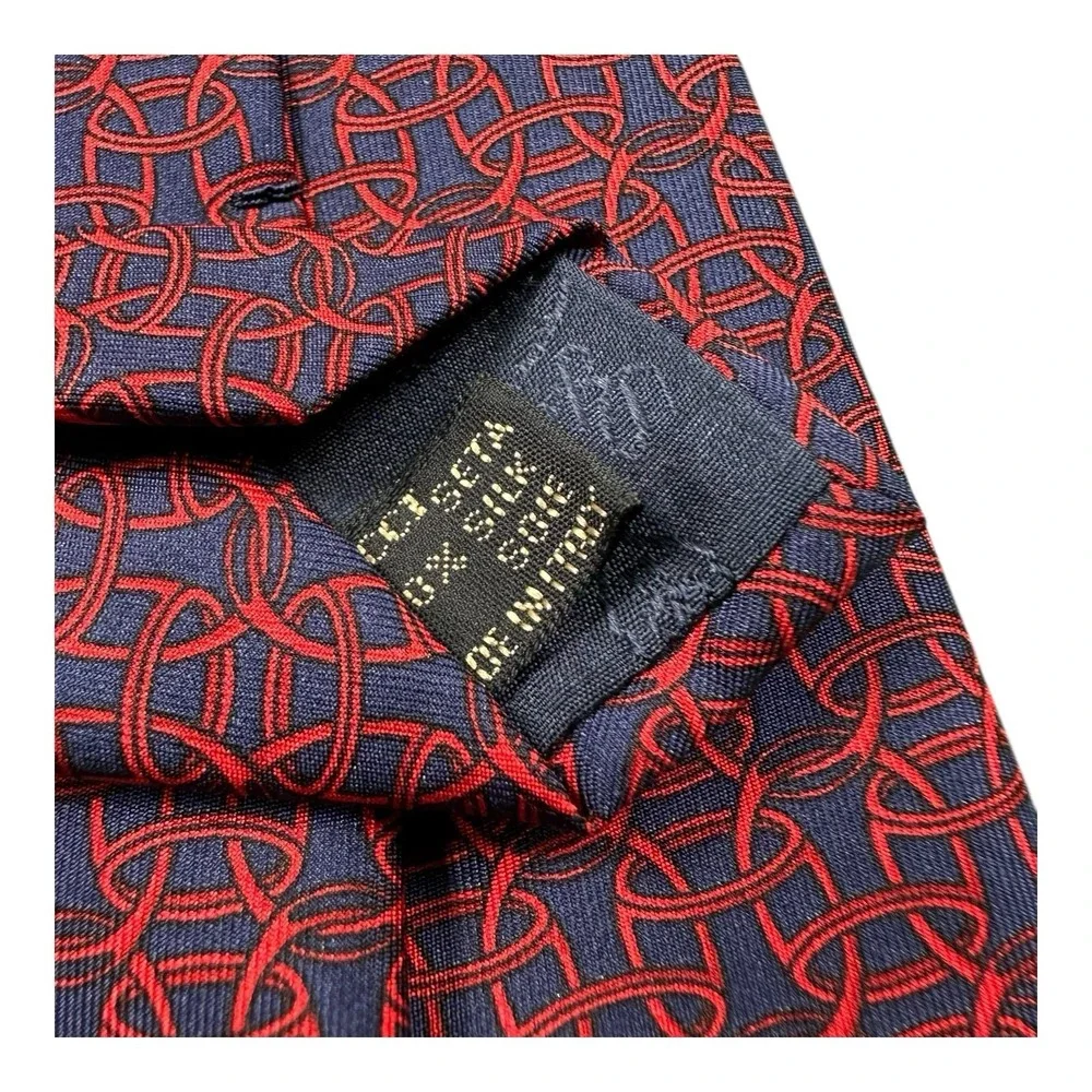 GUCCI VTG Blue Red Geometric Pure Silk AOP Tie‎ 3.75 Inch Width